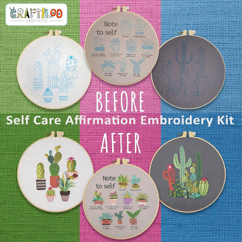 CRAFTILOO Learn The Stitches Cactus Self Care Embroidery kit for Beginners with Stamped Embroidery Patterns Starter Kit. Needlepoint Cross Stitch ...