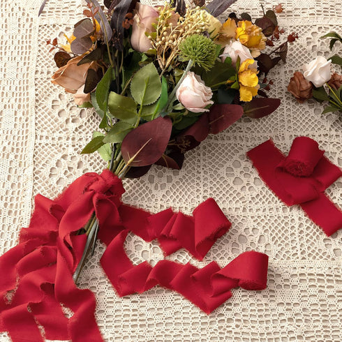 Mothers Day Ribbon, 3 Rolls Red Chiffon Ribbons, 1.5" x 7Yd Gift Ribbon Set for Christmas, Wedding Decor, Wedding Invitations, Bouquet Wrap, Flowe...