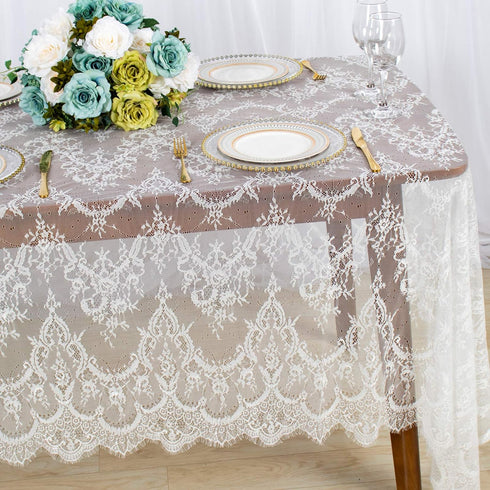 ShinyBeauty Lace-Tablecloth-Rectangular 60x120-Inch White Rectangle Overlay Tea Tablecloth Lace Tablecloths Long Rectangular Tablecloth Lace Table...