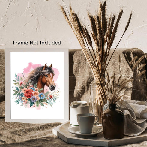 Posterizer 1 pcs-Boho Horse Rustic Farmhouse Barn Decor-Art for Animal Lovers-Floral Botanical Art-Gifts for Women-Living Room Bedroom Decor- unfr...
