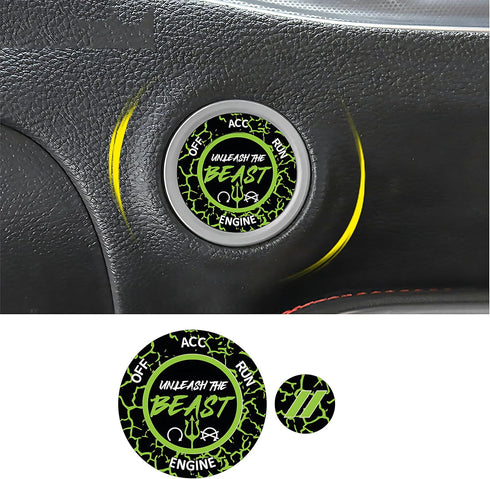 Push Start Button Cover for Dodge Challenger Charger Durango and Jeep Grand Cherokee SRT8 2015-2024, Unleash The Beast Stylish Design Engine Start...