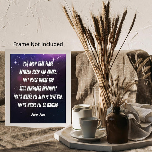 Posterizer 1 pcs-Place Between Sleep & Awake-Peter Pan Cartoon Quotes-Kids Room Art- Gift for Daughter, Son, Kids-Decor for nursery toddlers kids ...
