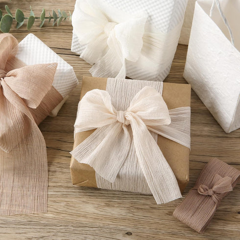 Chiffon Crinkle Ribbon for Wedding Decor 3 inch Handmade Fabric Silk Nude Ribbon for Bridal Flower Bouquet Gift Wrapping 2 Rolls 6 Yd...