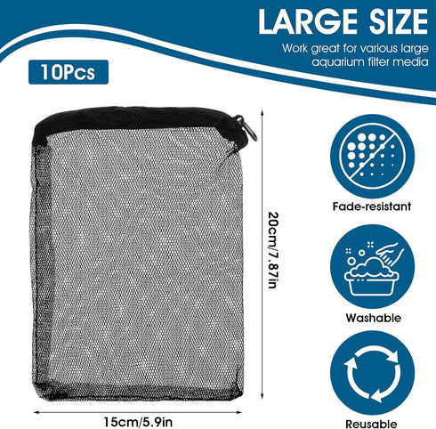 10Pcs Media Bags for Aquarium Fine Mesh Bag Aquarium Filter Media Bags with Plastic Zipper Suitable for Activated Carbon, Filter Stones, Ceramic R...