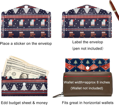 Yoption 32Pcs Christmas Cash Envelope System, 15 Pack Waterproof Reusable Plastic Budget Envelopes, 15 Pcs Expense Tracking Budget Sheets and 24 B...