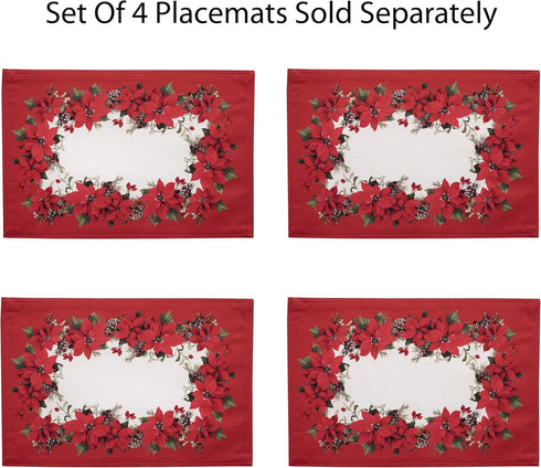 Newbridge Christmas Blooming Poinsettia’s Double Bordered 70 inch Long Table Runner, Holiday Red and White Poinsettia Dining Table Runner...