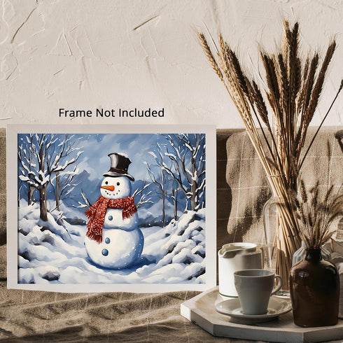 Posterizer 1 pcs-cute snowman in snowy wintery nature 3-Landscape & Nature Art-Holiday Poster Collection-Living Room Bedroom Decor- unframed wall ...