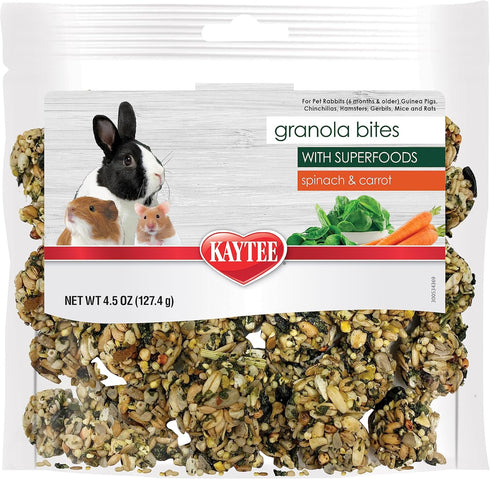 Kaytee Granola Bites with Superfoods Spinach and Carrot for Rats, Mice, Hamsters, Gerbils, Rabbits, Guinea Pigs and Chinchillas, 4.5oz...