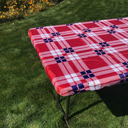 In the Breeze 8002 Plaid 30 Inch x 72 Inch Fitted Tablecloth...
