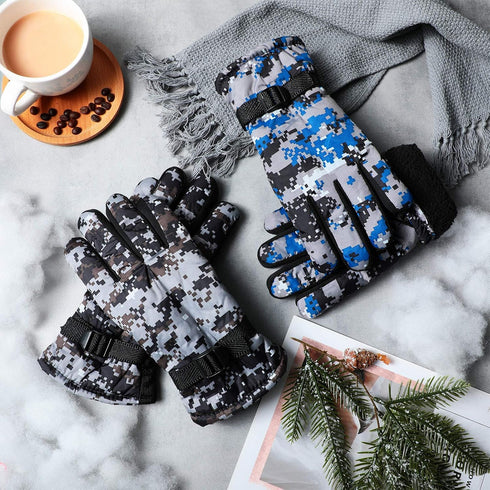 SATINIOR 2 Pairs Snow Gloves Adult Camouflage Ski Snow Mittens Winter Waterproof Snowboard Glove with Adjustable Buckle...