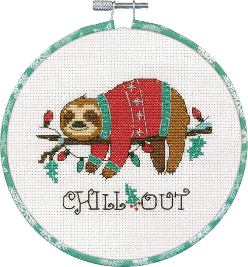 Dimensions 72-09004 Holiday Sloth Christmas Counted Cross Stitch Kit for Beginners, 6" D, 14 Cnt. White Aida, 5pcs...