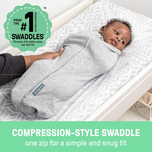 SwaddleMe by Ingenuity Compression Baby Swaddle Pod, Two-Way Zipper for Easy Diaper Changes, Improves Sleep & Calms Startle Reflex, 0-2 Months, 1....