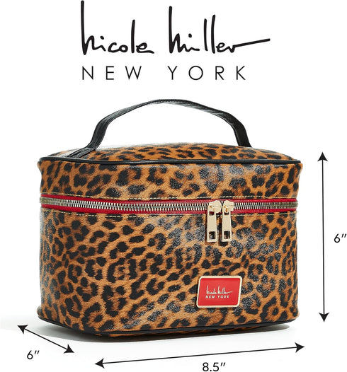 Nicole Miller Makeup Bag, Travel Toiletry Case, Chic Trendy Saffiano Cosmetic Bag With A Gold Hardware accent – Large Makeup Organizer with Top Ha...