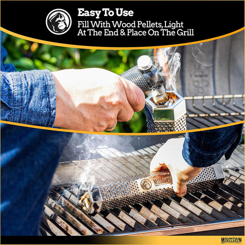 Mountain Grillers Pellet Smoker Tube 5-Hour Smoke Tube Generator for Hot & Cold Smoking Grill - BBQ Grill Stick Made From Heavy-Duty Rustproof Sta...