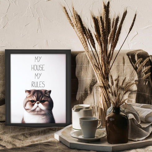 Posterizer 1 pcs-My House My Rules-Funny Art for cat lovers-Comedy Art-Art for Animal Lovers-Decor for Home & Office- UNFRAMED Wall Art...