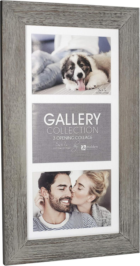 Malden International Designs Manhattan Distressed Mat Picture Frame, 3 Option, 3-5x7 , Gray...