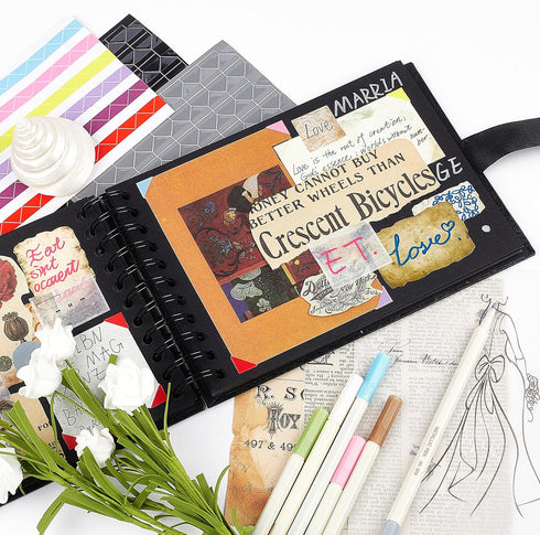 8.5x5.9 Inch Scrapbook Photo Album with DIY Accessories Kit - 60 Pages Black Kraft Paper DIY Handmade Album Scrapbook for Anniversary Wedding Grad...