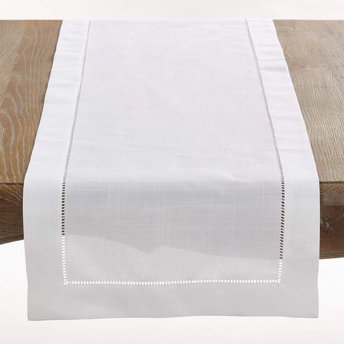 SARO LIFESTYLE Hemstitched Border Table Runner, White, 16"x72"...