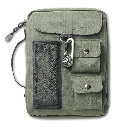 Compass Bible Cover, Zippered, with Handle, Nylon, Green, Medium...