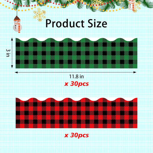 60PCS Christmas Red and Green Plaid Bulletin Board Borders, Self-Adhesive Christmas Buffalo Plaid Bulletin Board Border Trim for Christmas School ...