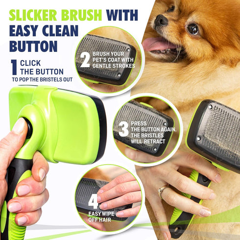 Self Cleaning Slicker Brush- for Dogs, Cats & Pets-One Click Cleaning Function-Gentle & Effective Cat, Pet & Dog Hair Remover-Dog Grooming Accesso...
