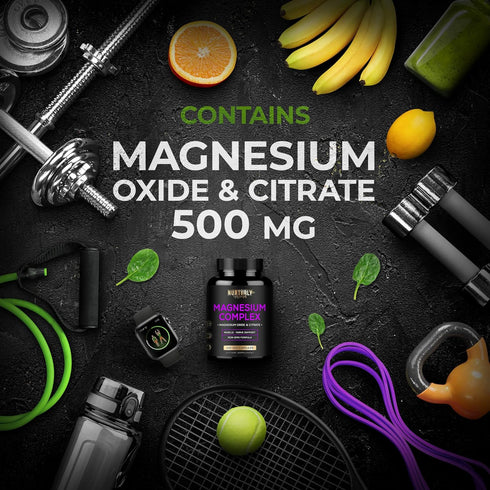 Magnesium Citrate & Oxide 500mg Complex Supplement - High Absorption Maximum Strength - Helps Support Bone Density and Strength, Muscles, Energy a...