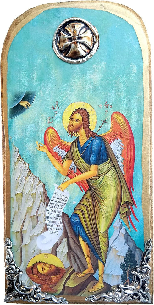Wooden Greek Christian Orthodox Wood Icon of Saint John The Baptist / OP10...
