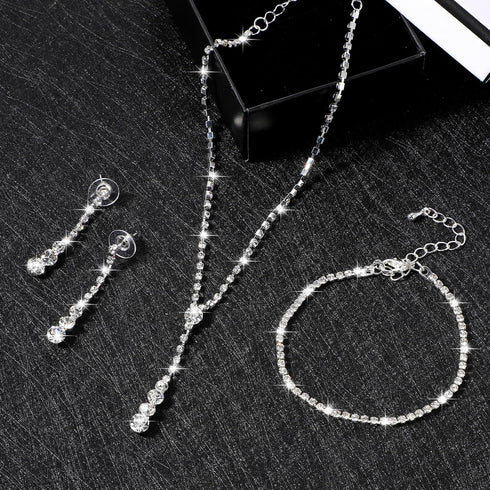 4Pcs Bridal Teardrop Necklace Dangle Earrings Rhinestone Bracelet Set Silver Wedding Jewelry Set for Women for Wedding Party...