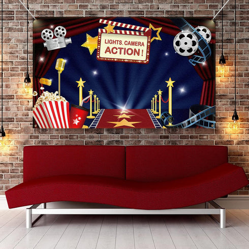 Movie Theme Party Decorations Supplies, Large Fabric Backdrop for Movie Night Birthday Party Event Awards Night Ceremony Photo Photography Booth B...