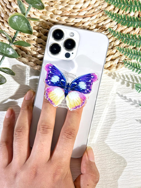 Nature Butterfly Phone Grip Stand, Cute Clear Cell Phone Holder,Expandable Collapsible Cell Phone Accessory, Phone Charms Support with Transparent...