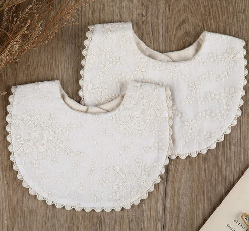 GZMM Baby Bib For Girls,Reversible Waterproof Handmade Natural Cotton Baby Drool Bib 0-12 months 2 Pack (off-white color, 0-12 months)...
