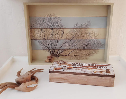 Tumbler Home Gone Fishing Wood Box - Rustic Wood Keepsake Box Holds Coins, Keys and Wallet - Father's Day Gift, Birthday or Christmas Gifts for Fi...