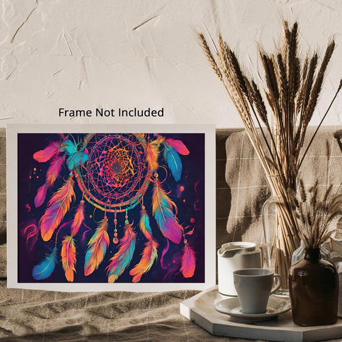 Posterizer 1 pcs- psychedelic funky hippie colorful dreamcatcher 1-Fantasy & Fiction Art-Retro Art- Living Room Bedroom Decor- unframed wall art...