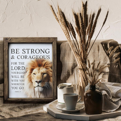 Posterizer 1 pcs-Be Strong and Courageous-lion-bible verse-Religious Posters-Motivational & Inspirational Art-Gifts for Christians - UNFRAMED Wall...