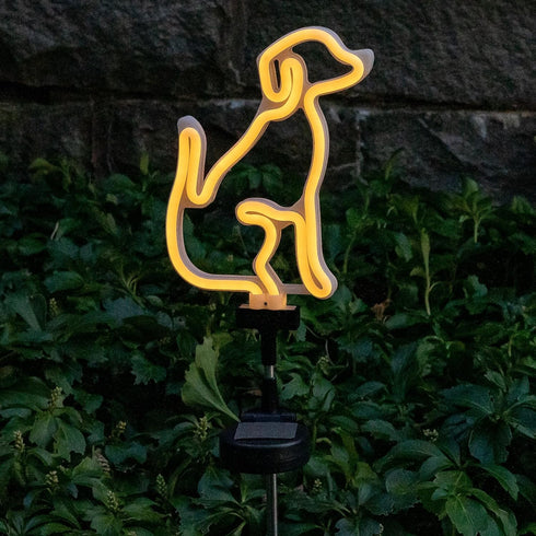 Solar LED Neon Dog Stake Light - Warm White- Outdoor Garden Décor, Yard Ornaments,Landscape Light, Patio Walkway Decoration - Gift for Dog Lovers,...