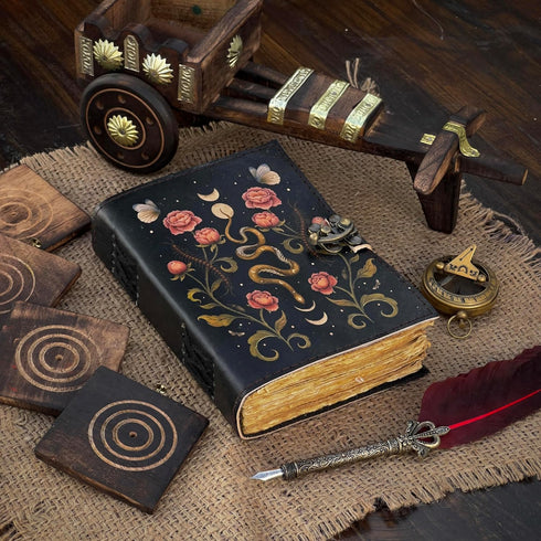 Blank Spell Book of Shadows Journal Moon Phase Printed Witchcraft Supplies Wiccan Notebook Handmade Vintage Deckle Paper Grimoire Journal Leather ...