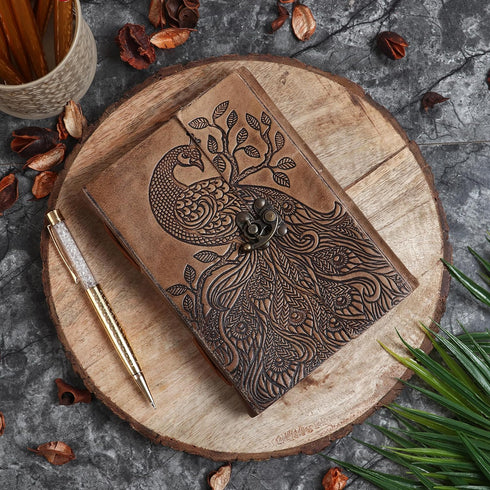 Peacock Embossed Antique Handmade Leather Journal, Great Gift for Men & Women, Daily Notebook Diary, Writing Pad for Artist, Sketchbook, Travel & ...