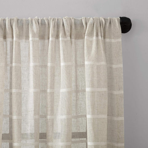 Clean Window Twill Stripe Anti-Dust Allergy/Pet Friendly Anti-Dust Sheer Curtain Panel, 52" x 63, White/Linen...