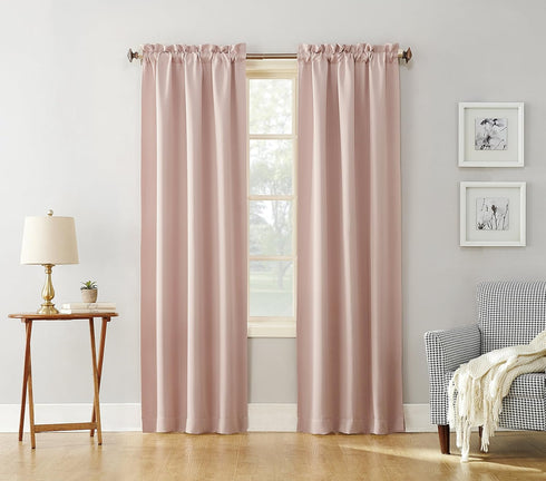 Sun Zero Easton Energy Saving Blackout Rod Pocket Curtain Panel, 40" x 63", Blush Pink...