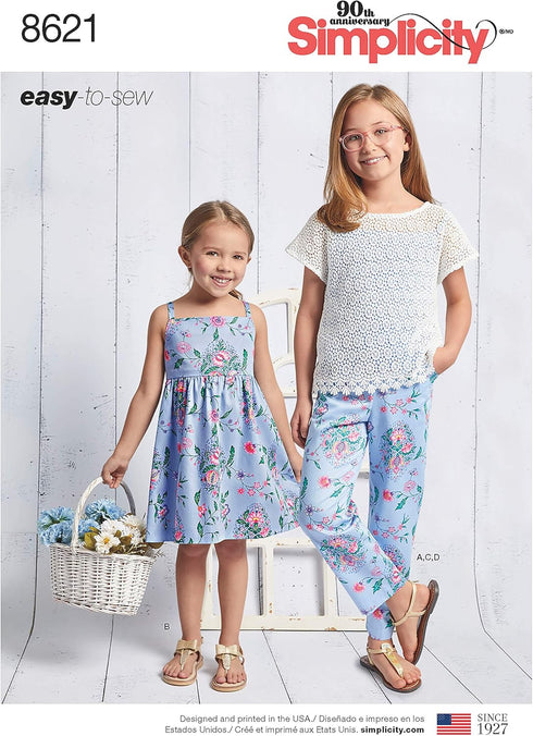 Simplicity US8621HH Easy to Sew Girl's Dress, Top, Camisole, and Pants Sewing Patterns, Sizes 3-6...