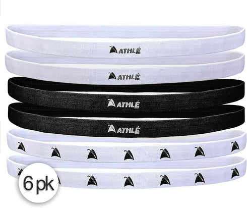 Athlé Skinny Headbands for Women and Men - 6 Pack - Elastic Headbands for Women and Men - Non Slip Silicone Grip - Lightweight and Comfortable Thi...