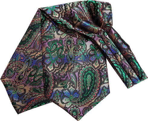 Hi-Tie Men's Cravat And Flower Lapel Pin Set Jacquard Silk Ascot Handkerchief Cufflinks For Wedding Party Daily Dress...