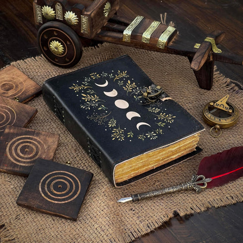 Blank Spell Book of Shadows Journal Moon Phase Printed Witchcraft Supplies Wiccan Notebook Handmade Vintage Deckle Paper Grimoire Journal Leather ...