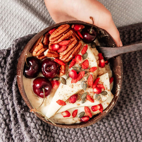 Jungle Culture 1 Coconut Bowl & Spoon with FREE eBook • Wooden Bowl • Salad Serving Bowl • Acai Smoothies Pasta Cereal Bowl • Vegan Gift Ideas • E...