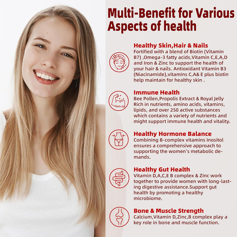 Multivitamin For Her 50+ with No Iron - Vitamins A,C,D3,E,B6,B12&Zinc,Probiotics,Alage Calcium - Women's One 50+ Multivitamin Provides High-Potenc...