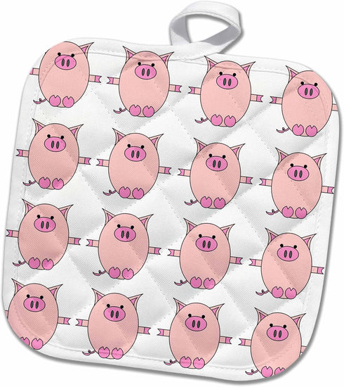 3D Rose Piggy Power – Pink Pig Print Pot Holder, 8" x 8"...