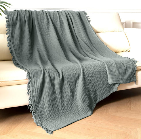 KyraHome 100% Organic Cotton 50"x60" Muslin Blankets for Adults, Couch, Kid, Pre-Washed Plant Dyed Breathable Lightweight Gauze Soft Throw Blanket...