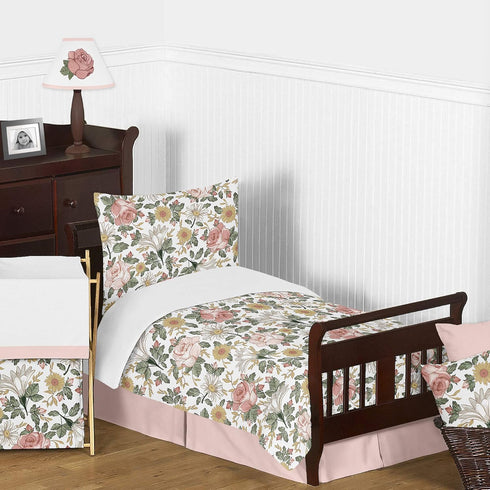 Sweet Jojo Designs Vintage Floral Boho Girl Fitted Crib Sheet Baby or Toddler Bed Nursery Photo Op - Blush Pink, Yellow and Green Shabby Chic Rose...
