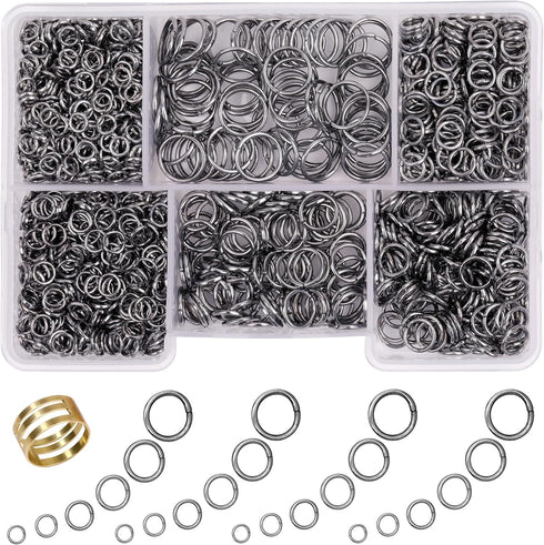 1400 Pcs Open jump rings for jewelry making supplies 6 Sizes/Box Jump Rings for key chain making kit with 1Pcs Jump Ring Open/Close Tool (Gun blak...