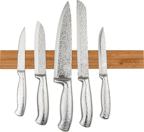 Heavy Duty 15" Bamboo Knife Magnetic Strip With 6 Dual-Magnet Zones | Wall Mounted Magnetic Knife Holder Holds 6 Knife & Tool | Wooden Magnetic Kn...